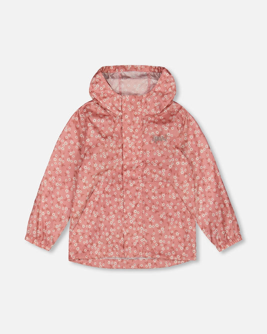 Printed Packable Windbreaker Small White Flowers On Pale Pink-0