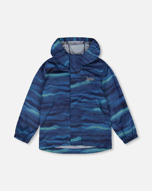 Printed Packable Windbreaker Blue Wave And Black-0