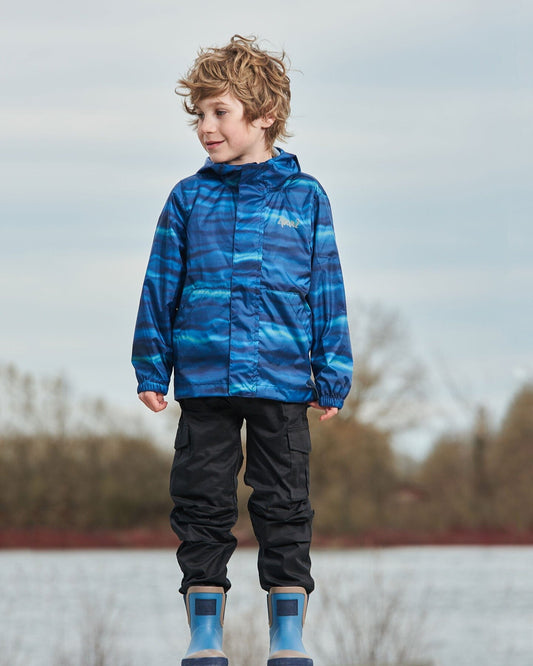 Printed Packable Windbreaker Blue Wave And Black-1