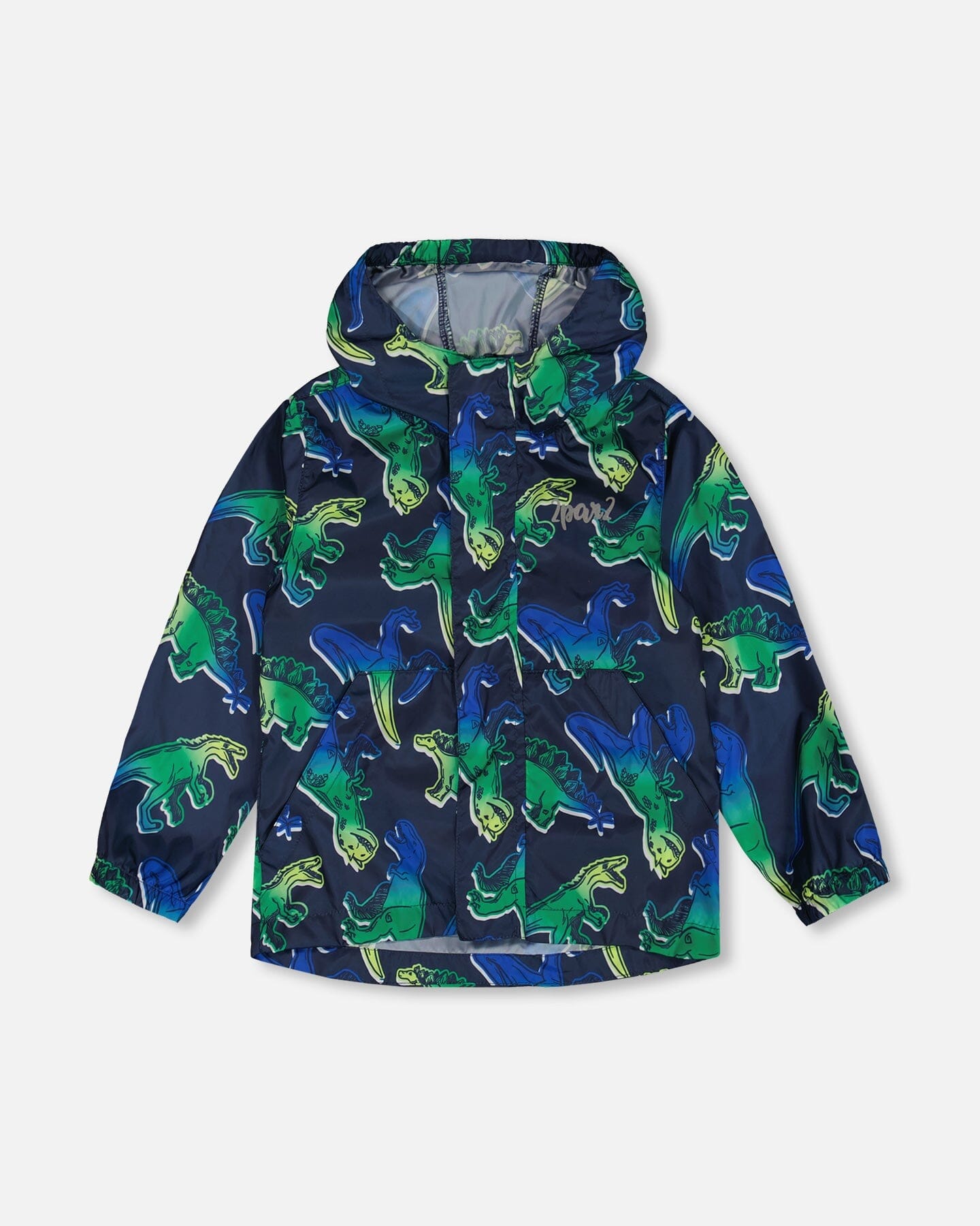 Printed Packable Windbreaker Blue And Green Dino On Navy-0