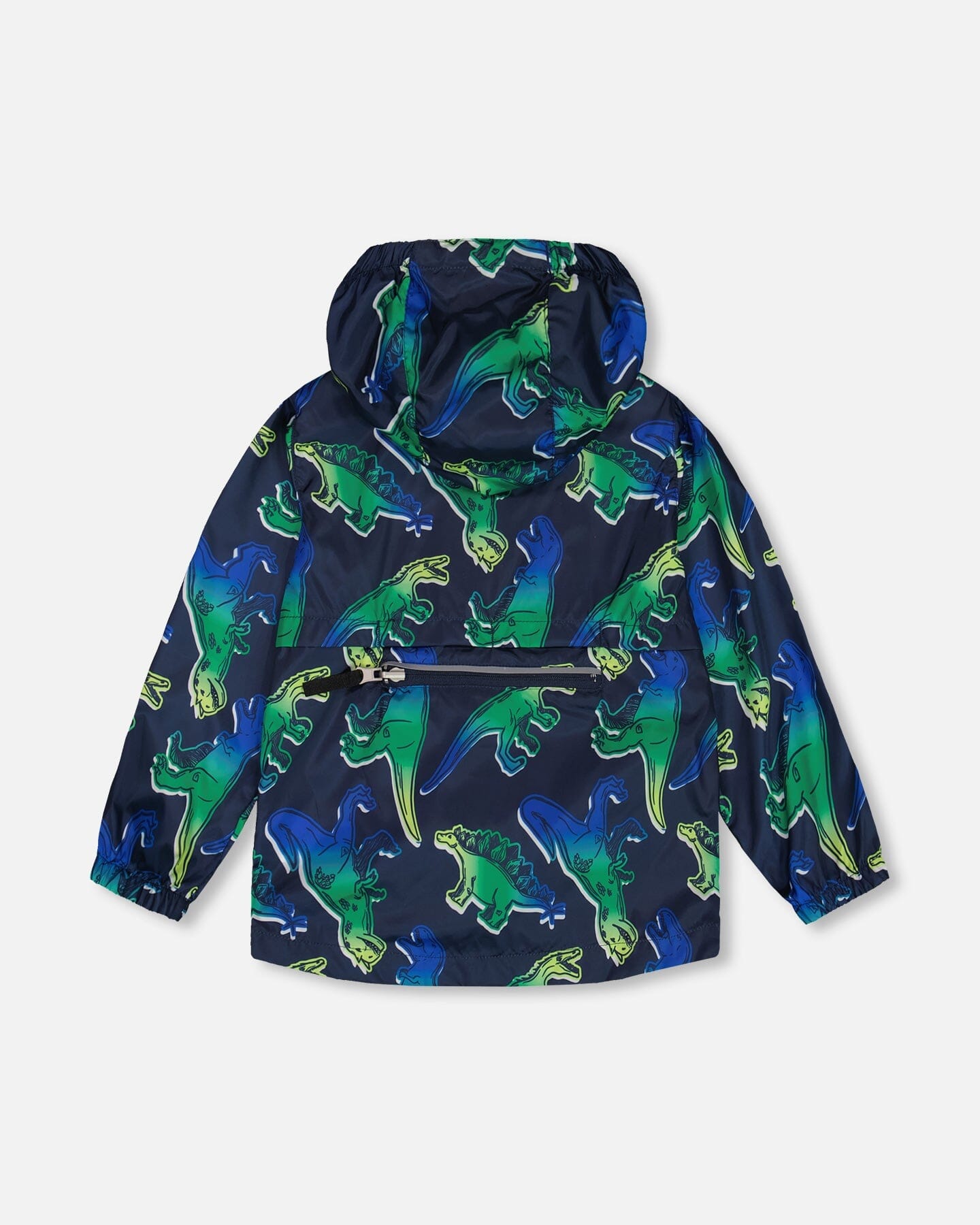 Printed Packable Windbreaker Blue And Green Dino On Navy-2