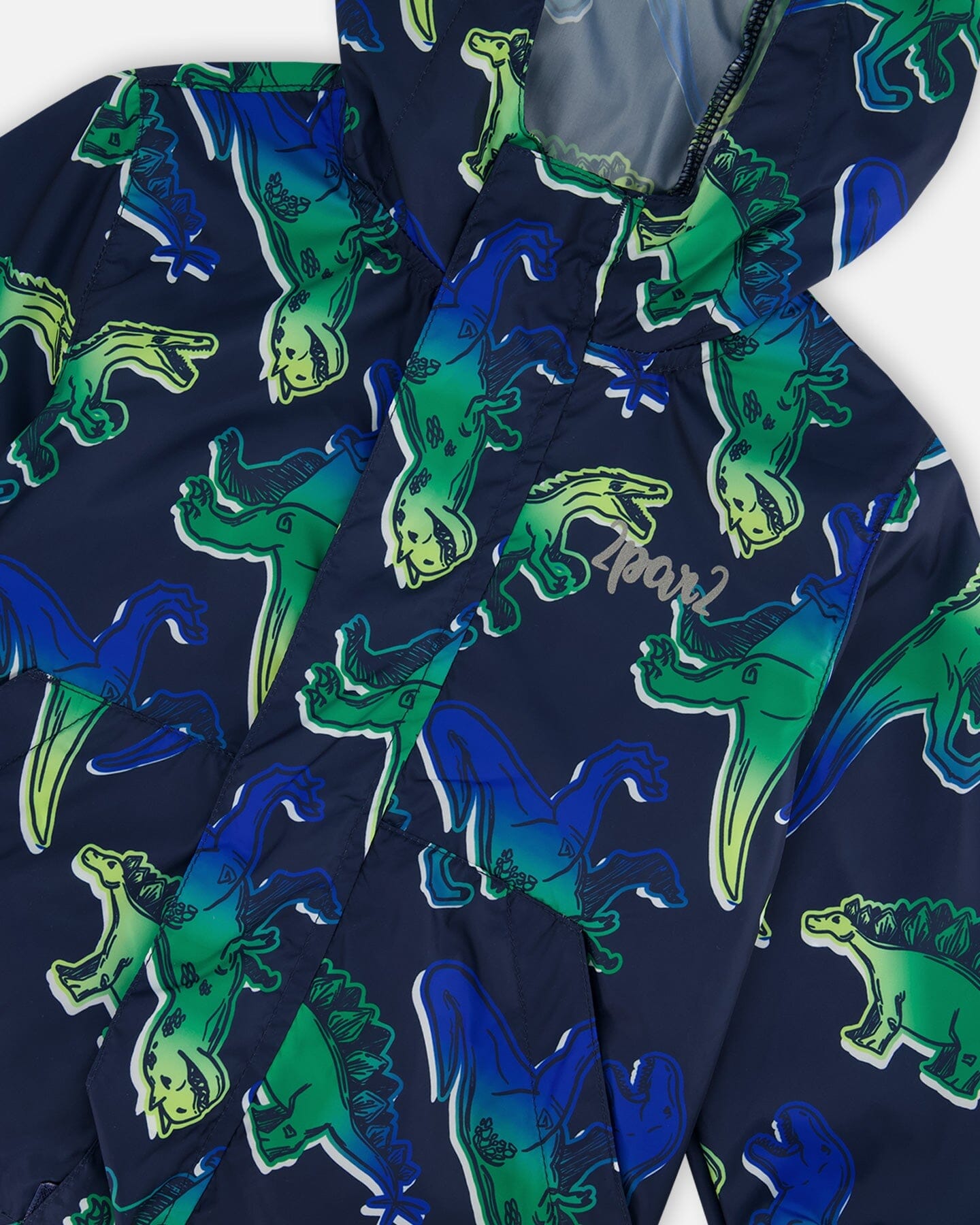 Printed Packable Windbreaker Blue And Green Dino On Navy-4