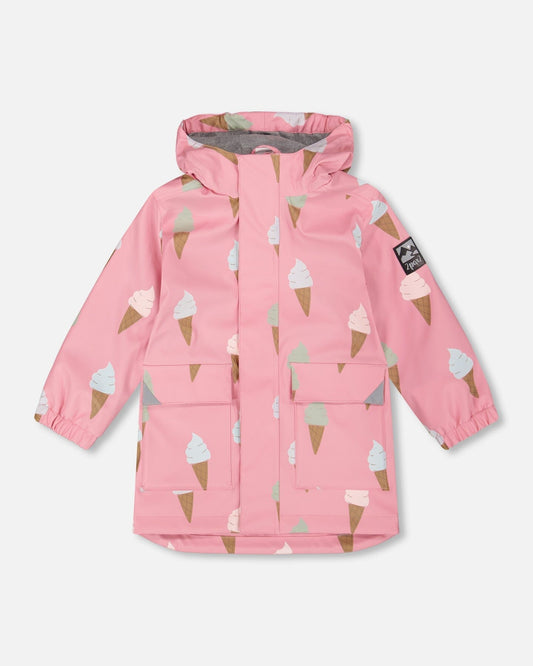 Pink Raincoat With Cones That Change Color Upon Contact With Water-0