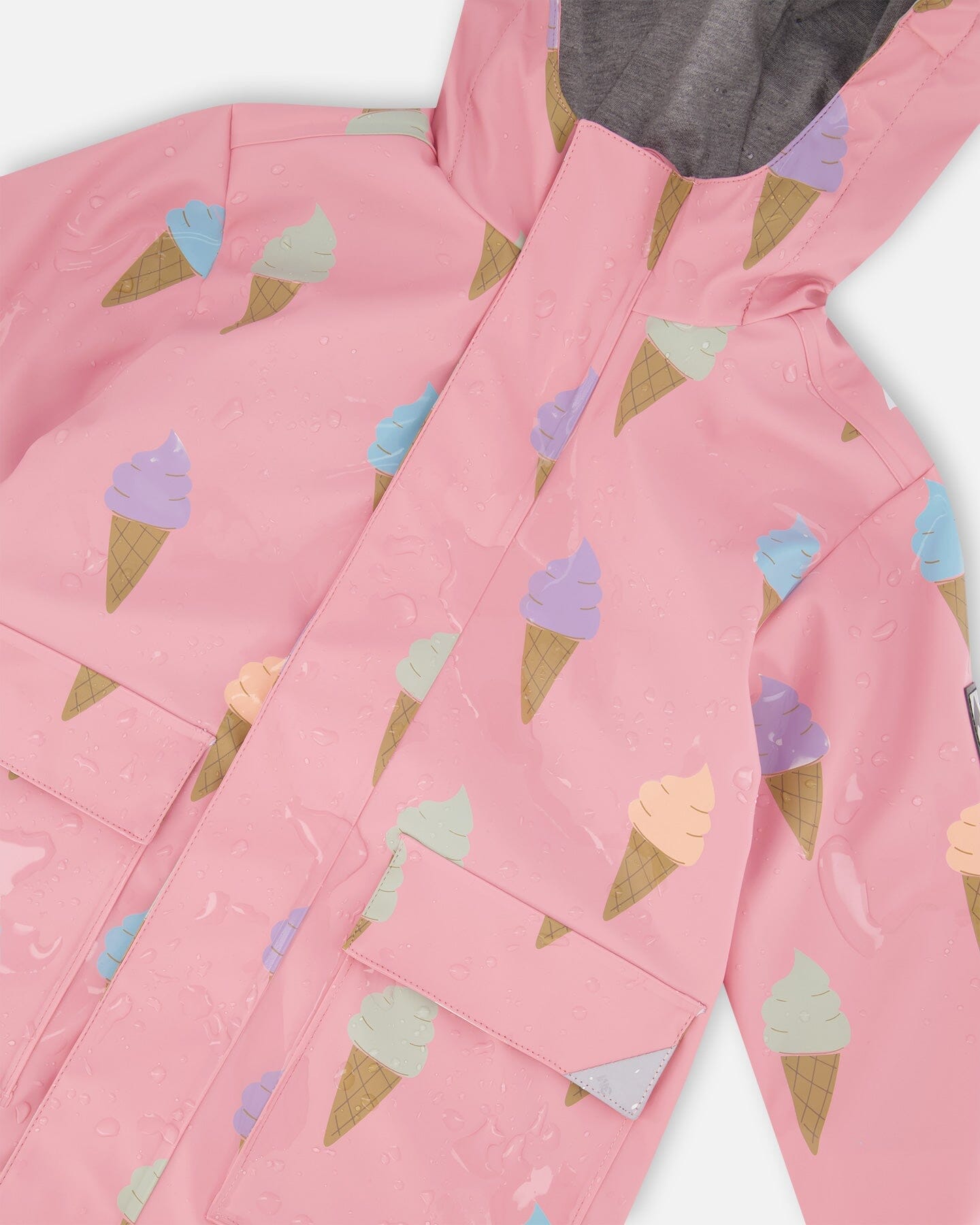 Pink Raincoat With Cones That Change Color Upon Contact With Water-4