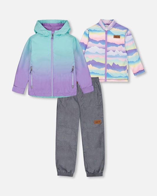 3-In-1 Mid-Season Outerwear Set Turquoise And Mauve Gradient-0