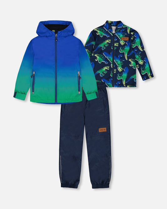 3-In-1 Mid-Season Outerwear Set Royal Blue And Green Gradient-0