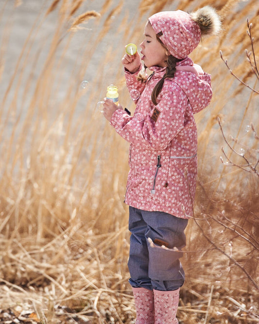 Printed Jacket Two-Piece Mid-Season Outerwear Set Small White Flowers On Pale Pink And Gray-1