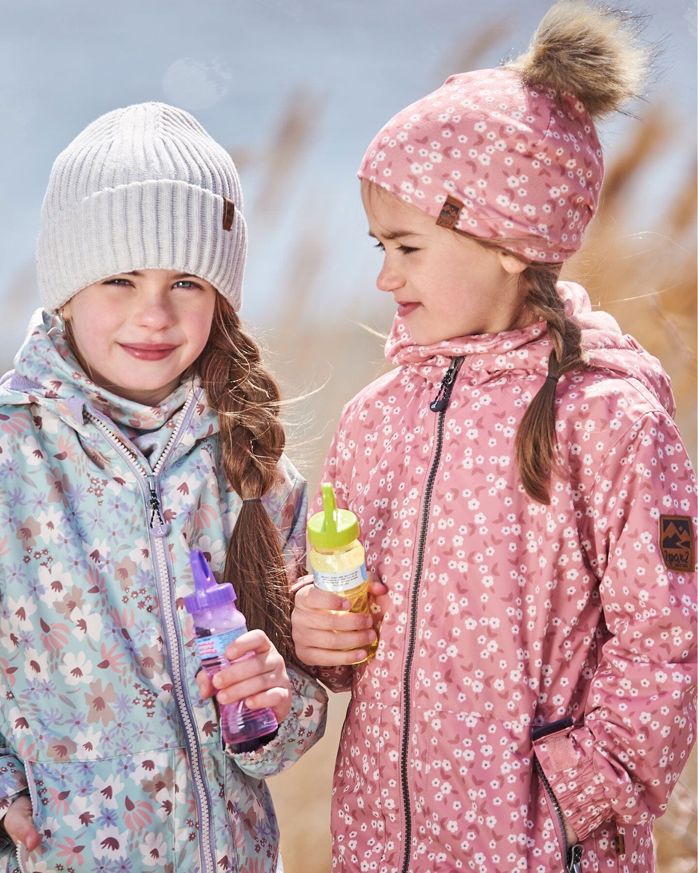 Printed Jacket Two-Piece Mid-Season Outerwear Set Small White Flowers On Pale Pink And Gray-2