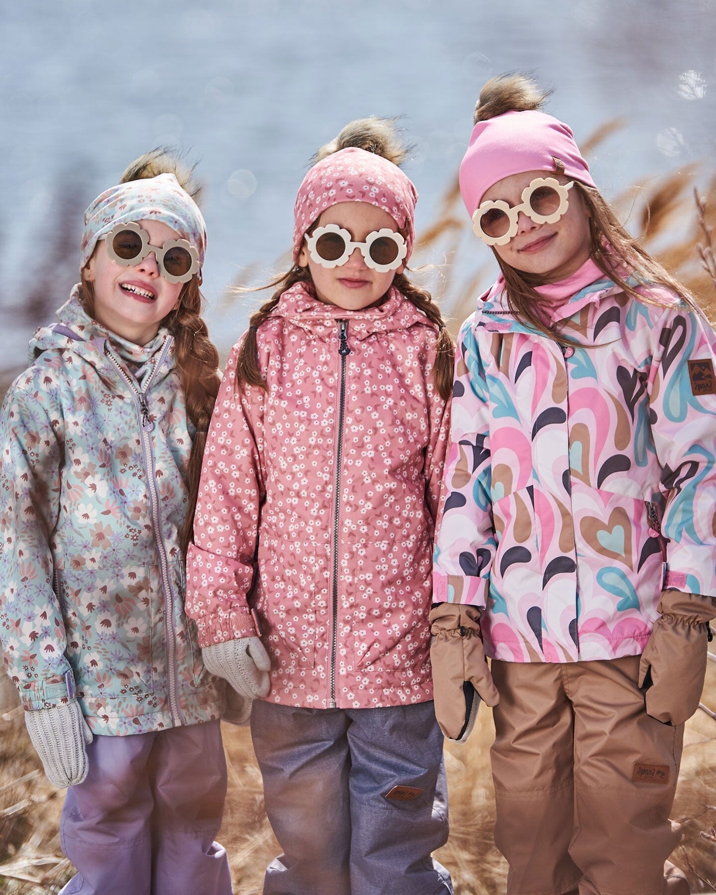 Printed Jacket Two-Piece Mid-Season Outerwear Set Small White Flowers On Pale Pink And Gray-3