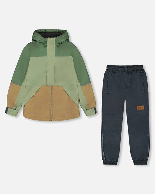 Two-Piece Mid-Season Outerwear Set Pale Green, Sage, Tan, And Gray-0