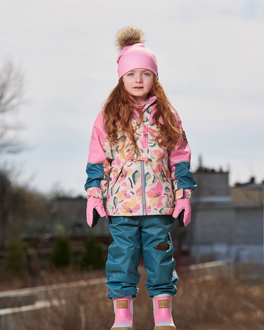 Two-Piece Mid-Season Outerwear Set Sage, Pink, And Flowers On Beige-1