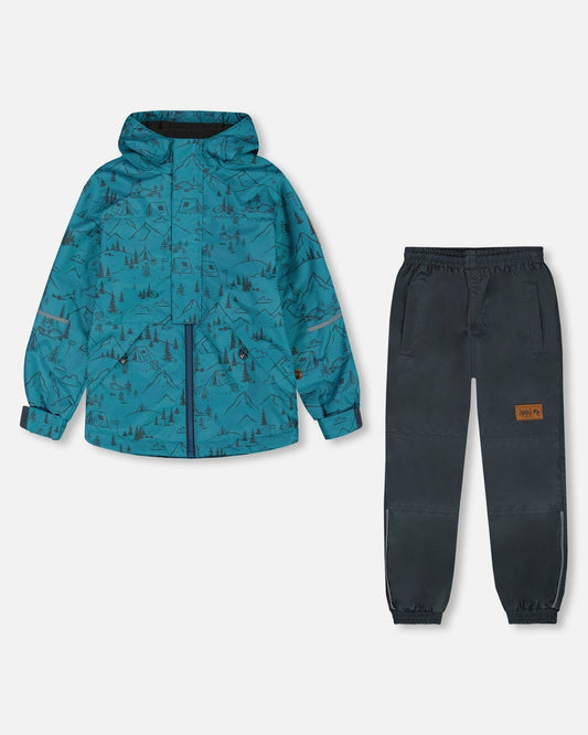 Two-Piece Mid-Season Outerwear Set Blue And Gray-0