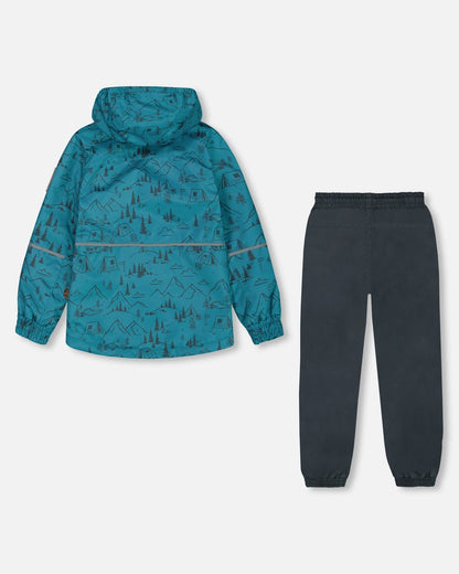 Two-Piece Mid-Season Outerwear Set Blue And Gray-2