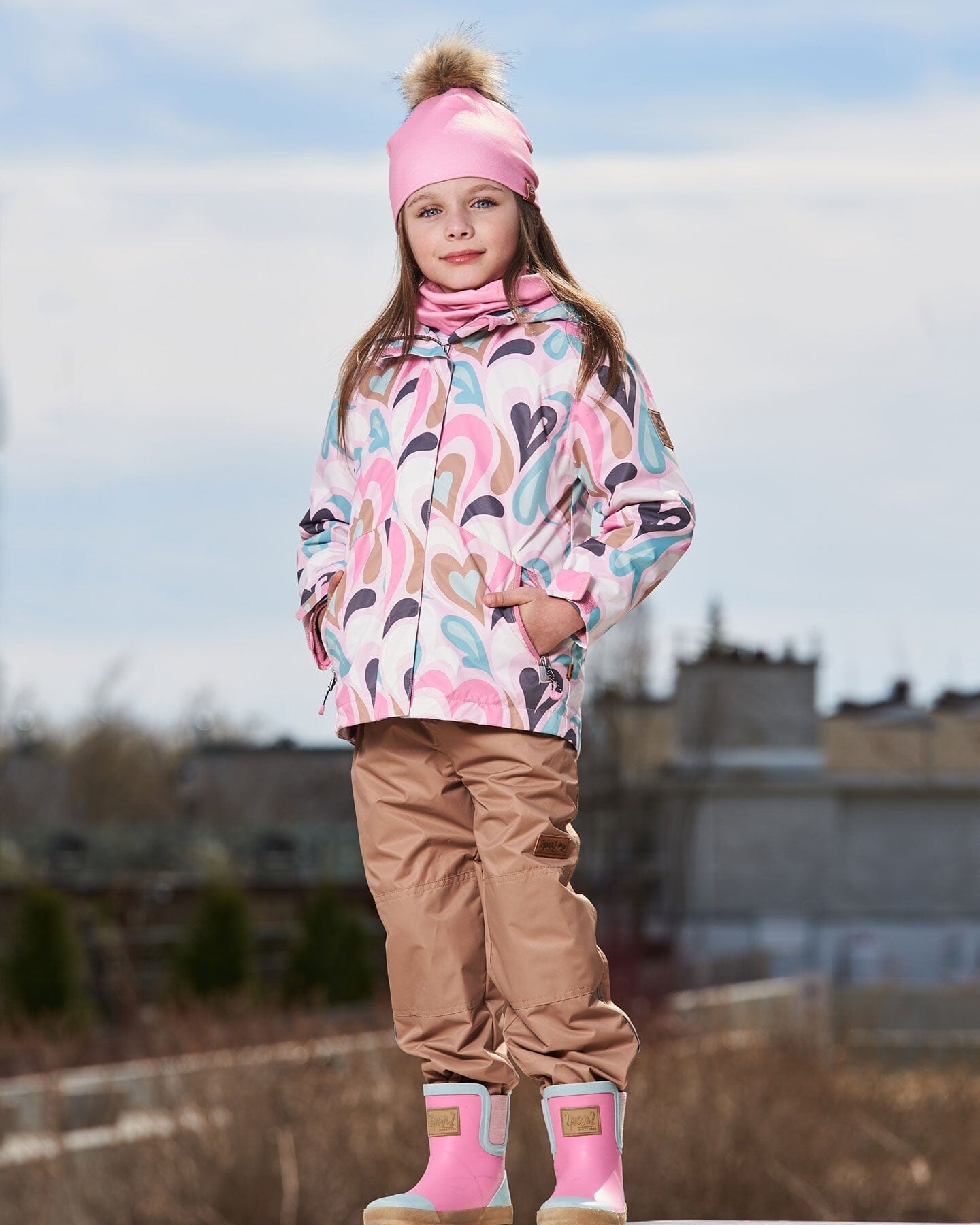 3-In-1 Mid-Season Outerwear Set With Printed Jacket Light Pink And Beige Pant-2