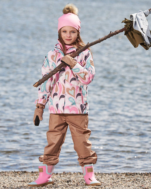 3-In-1 Mid-Season Outerwear Set With Printed Jacket Light Pink And Beige Pant-1