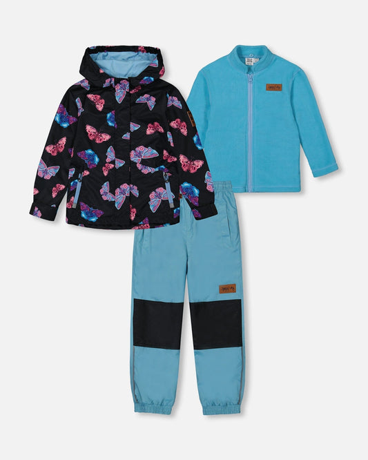 3-In-1 Mid-Season Outerwear Set With Printed Jacket Light Blue And Multicolored Butterflies-0