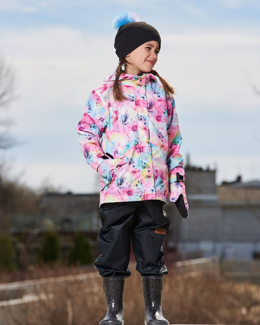 3-In-1 Mid-Season Outerwear Set With Printed Jacket Black And Multicolored Flowers-1