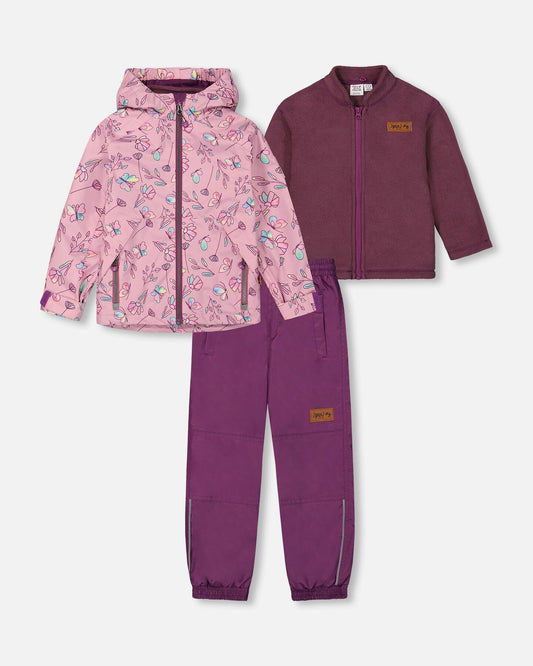 3-In-1 Mid-Season Outerwear Set With Printed Jacket Lilac And Multicolored Butterfly-0