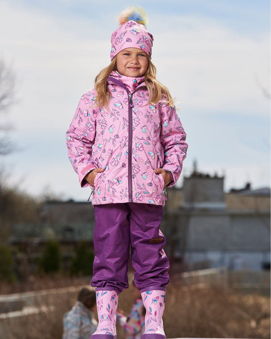 3-In-1 Mid-Season Outerwear Set With Printed Jacket Lilac And Multicolored Butterfly-1