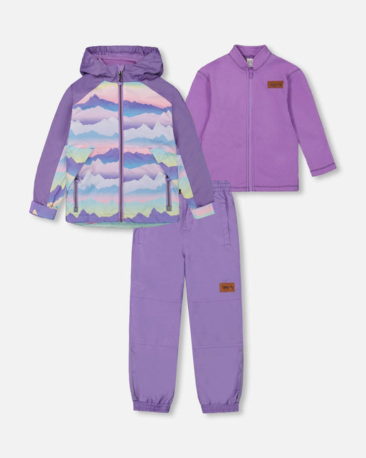 3-In-1 Mid-Season Outerwear Set With Printed Jacket Mauve And Blue, Pink Mountain-0