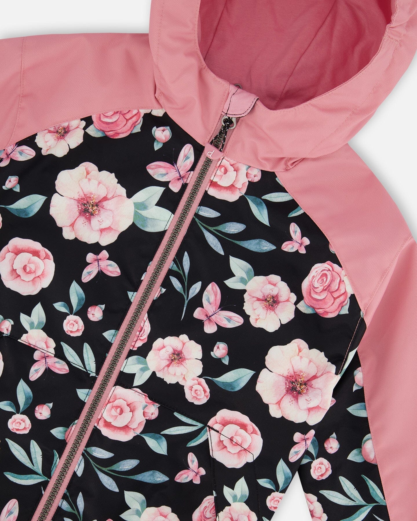 3-In-1 Mid-Season Outerwear Set With Printed Jacket Pink, Black, And Flowers-3