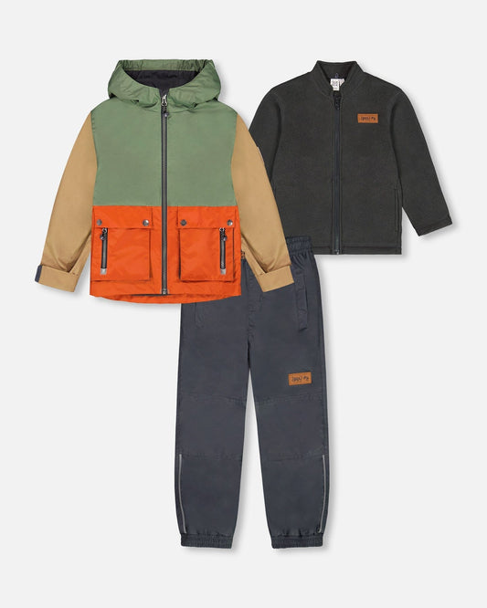 3-In-1 Mid-Season Outerwear Set Gray, Beige, Orange, And Sage-0