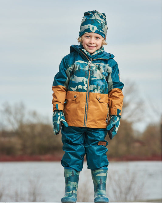 3-In-1 Mid-Season Outerwear Set With Colorblock Jacket Forest Green And Orange-1