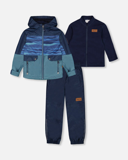 3-In-1 Mid-Season Outerwear Set With Colorblock Jacket Neutral Blue And Navy-0