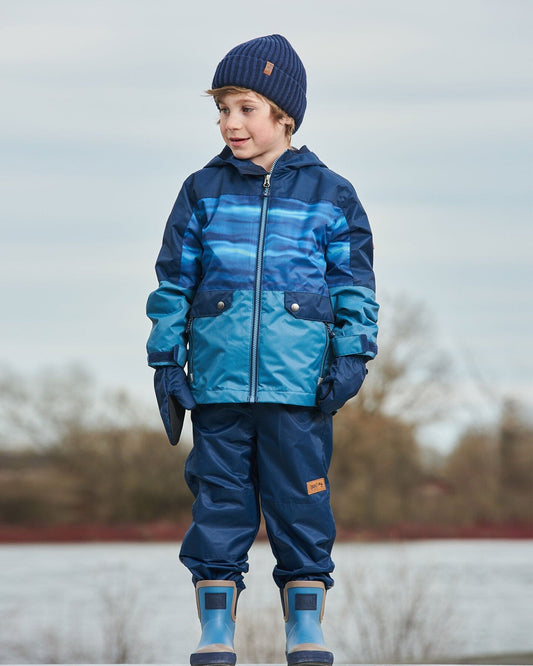 3-In-1 Mid-Season Outerwear Set With Colorblock Jacket Neutral Blue And Navy-1