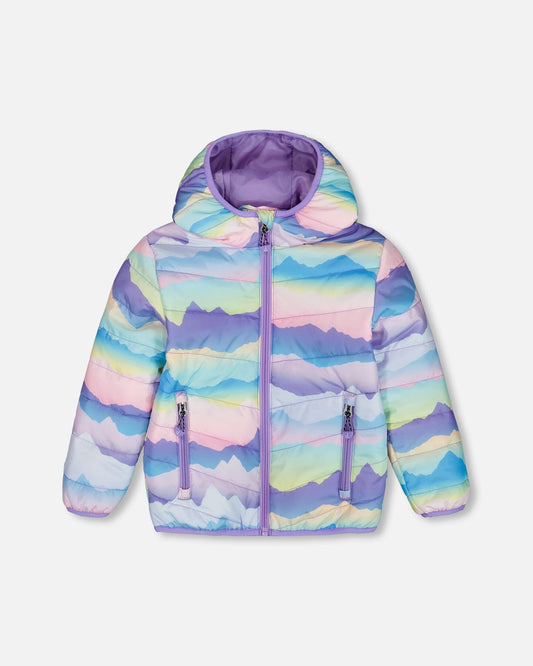 Printed Quilted Mid-Season Jacket Mauve And Blue, Pink Mountain-0