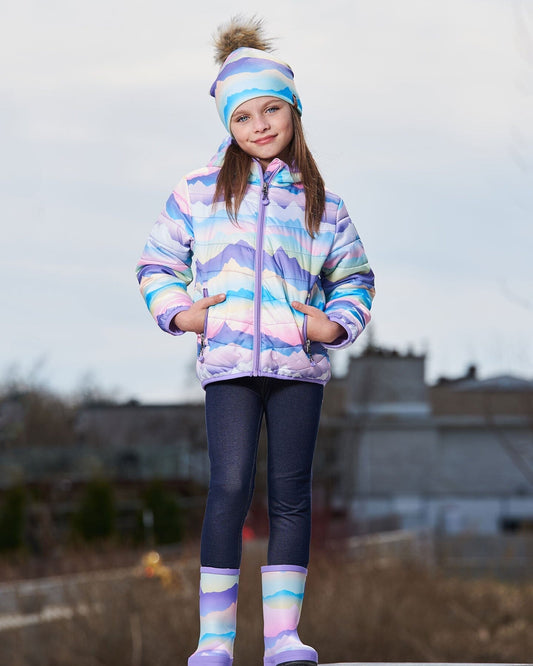 Printed Quilted Mid-Season Jacket Mauve And Blue, Pink Mountain-1