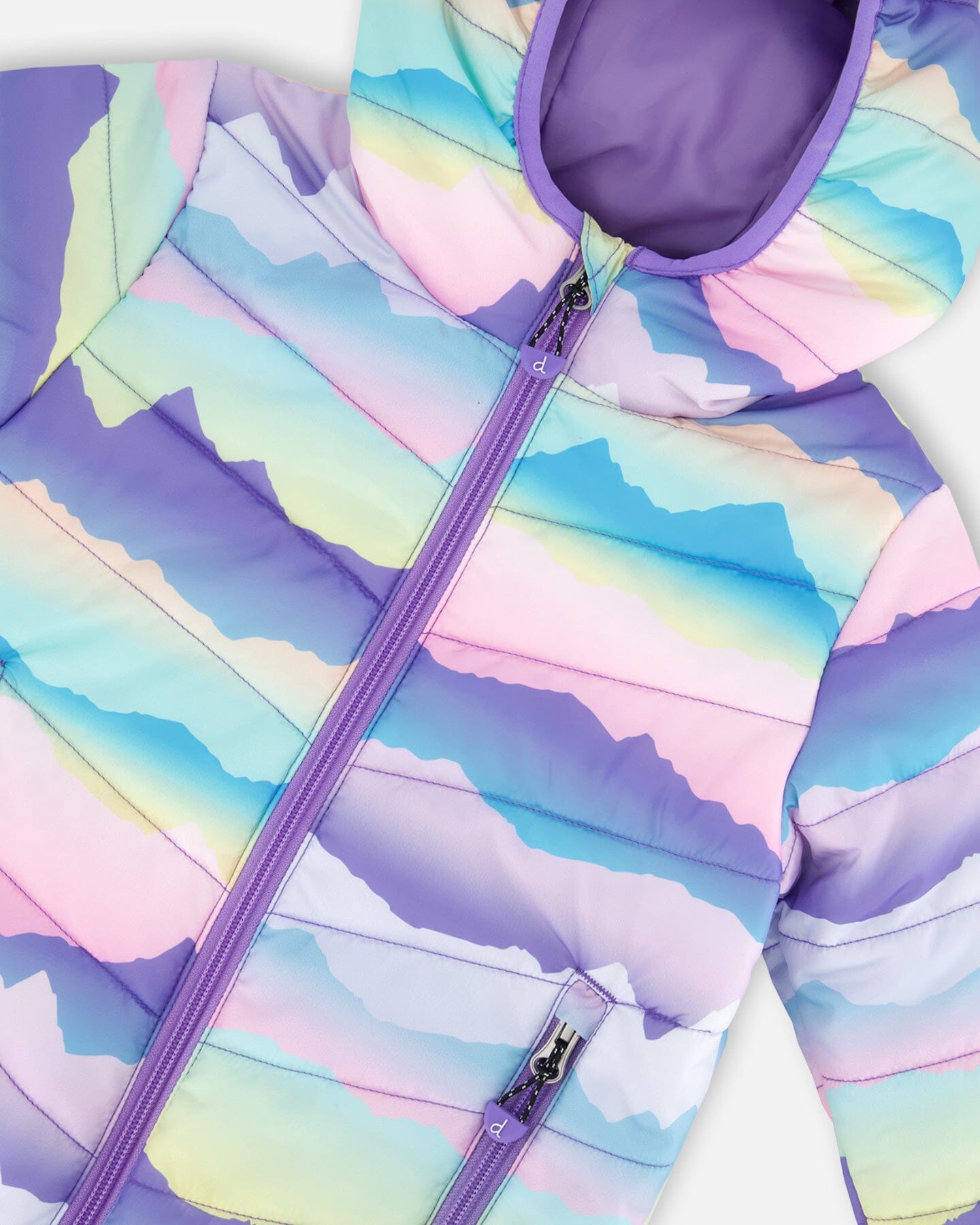 Printed Quilted Mid-Season Jacket Mauve And Blue, Pink Mountain-3