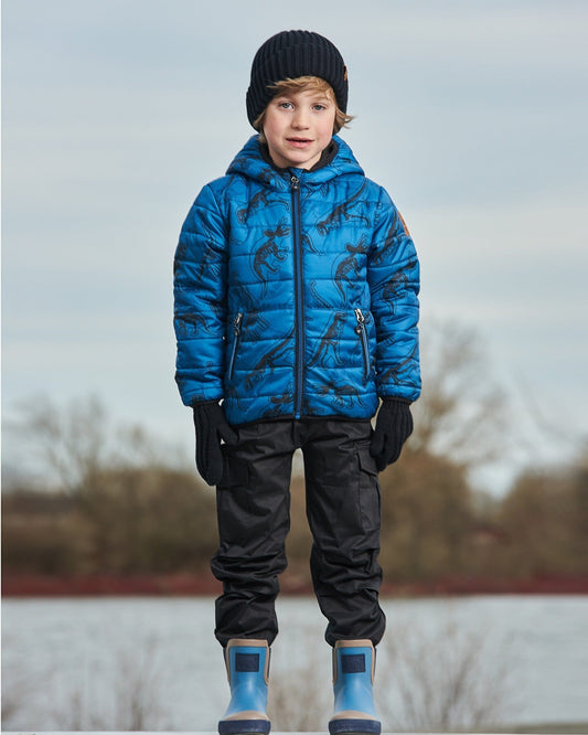 Printed Quilted Mid-Season Jacket Blue And Gray-1