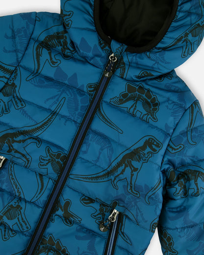 Printed Quilted Mid-Season Jacket Blue And Gray-3
