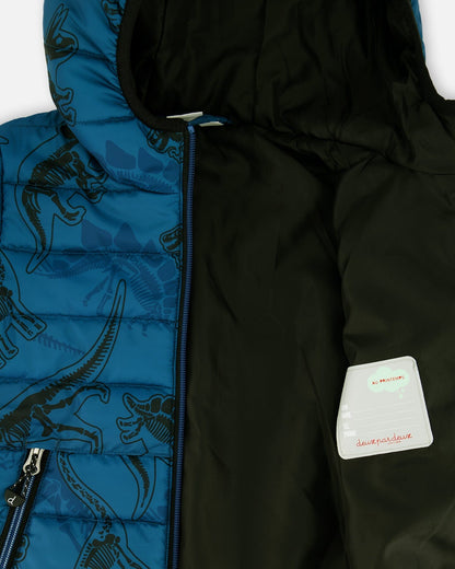 Printed Quilted Mid-Season Jacket Blue And Gray-4