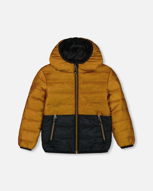 Colorblock Quilted Mid-Season Jacket Brown And Black-0
