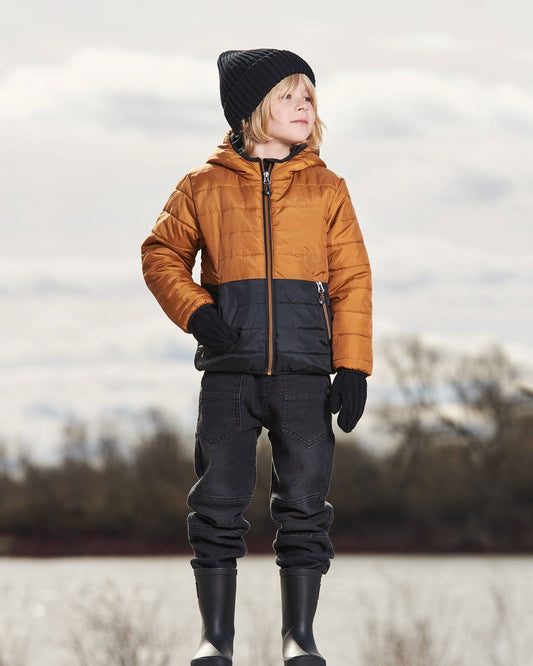Colorblock Quilted Mid-Season Jacket Brown And Black-1