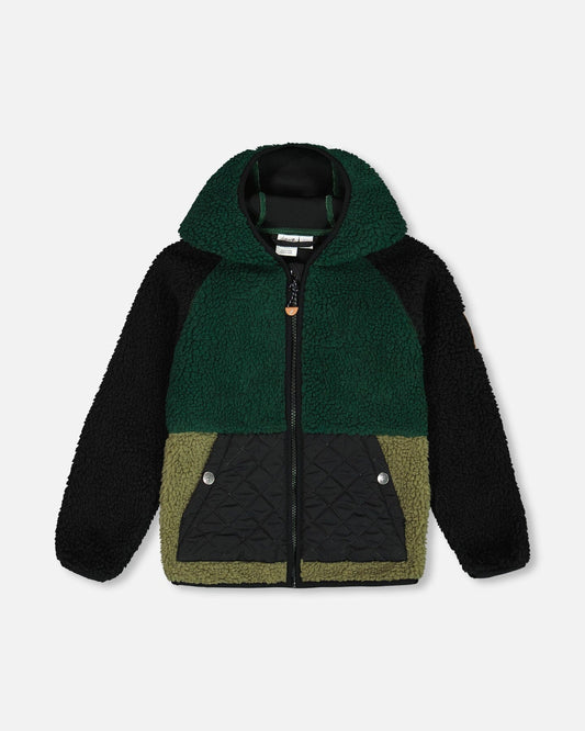 Sherpa Mid-Season Colorblock Jacket Black, Forest Green, And Olive-0