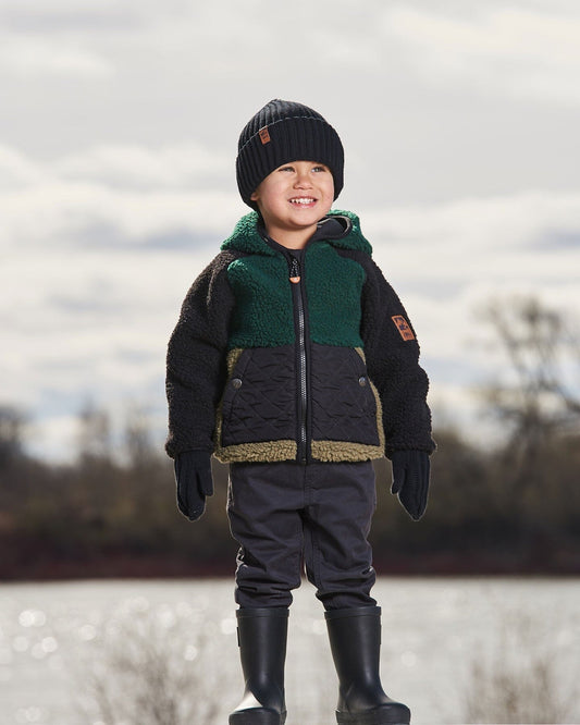 Sherpa Mid-Season Colorblock Jacket Black, Forest Green, And Olive-1