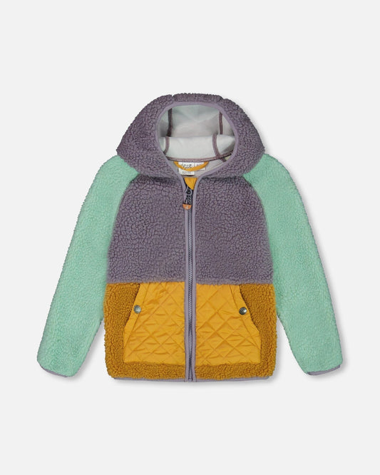 Sherpa Mid-Season Colorblock Jacket Lilac, Pale Turquoise, And Yellow-0
