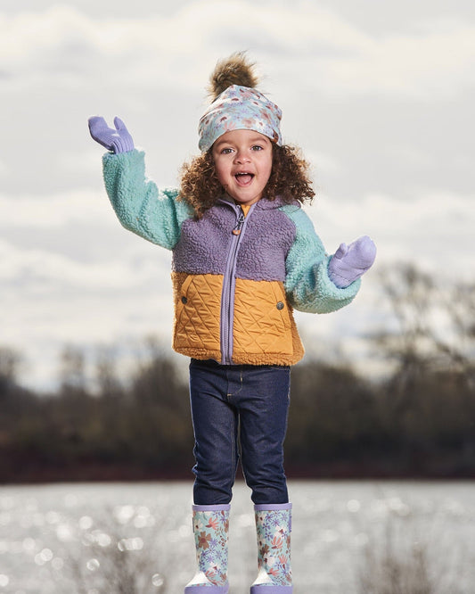 Sherpa Mid-Season Colorblock Jacket Lilac, Pale Turquoise, And Yellow-1