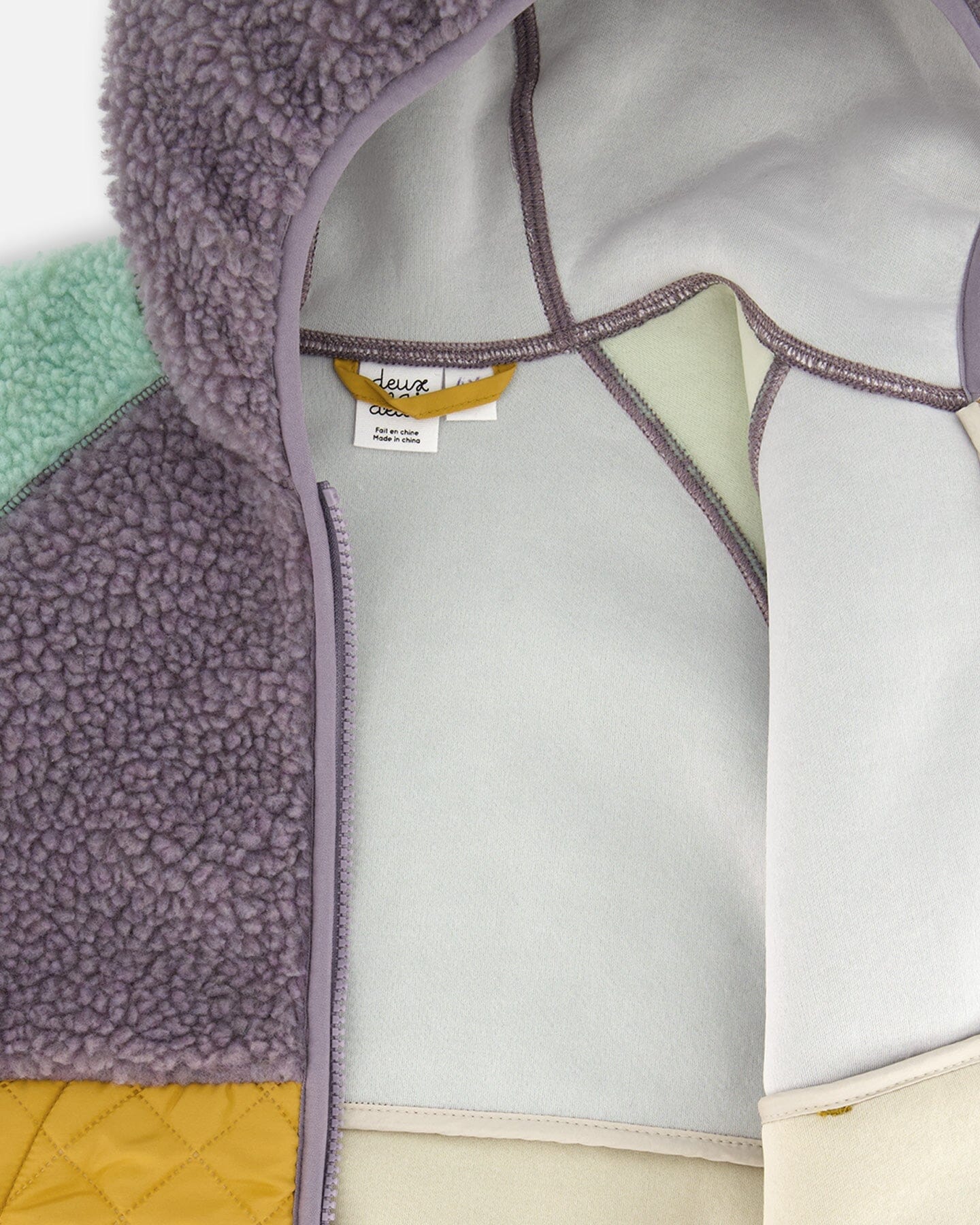Sherpa Mid-Season Colorblock Jacket Lilac, Pale Turquoise, And Yellow-4