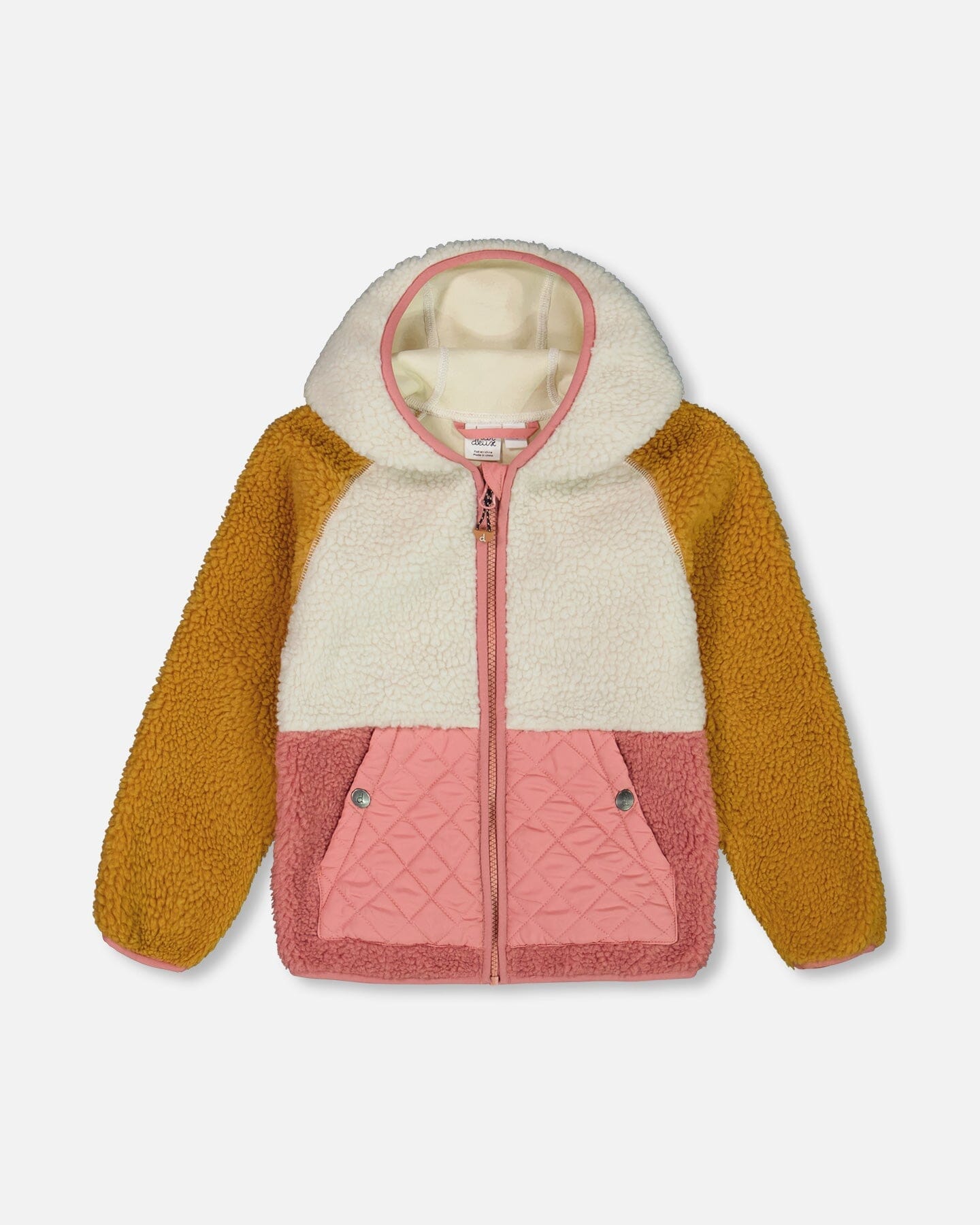 Sherpa Mid-Season Colorblock Jacket Orange, Off-White, And Old Pink-0