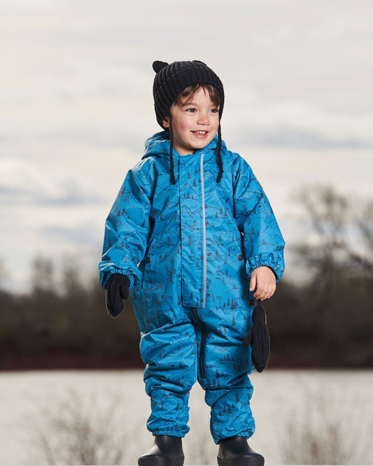 Baby Printed Mid-Season One-Piece Outerwear With Hat Blue And Gray-1