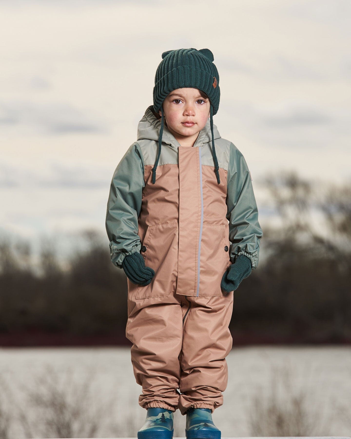 Baby Colorblock Mid-Season One-Piece Outerwear With Hat Pale Green, Sage, And Tan-1