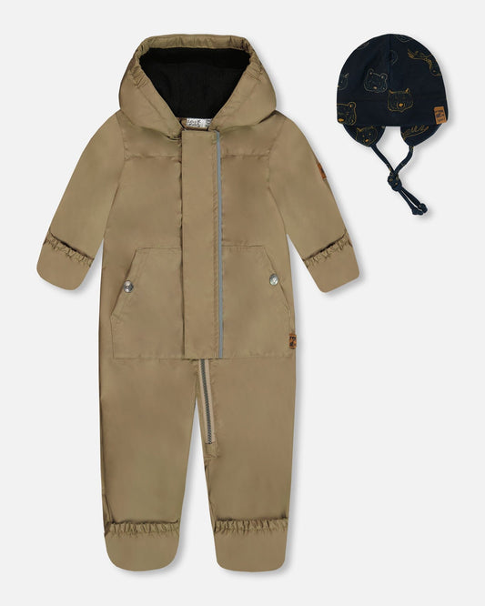 Baby Mid-Season One-Piece Outerwear Taupe With Printed Hat-0
