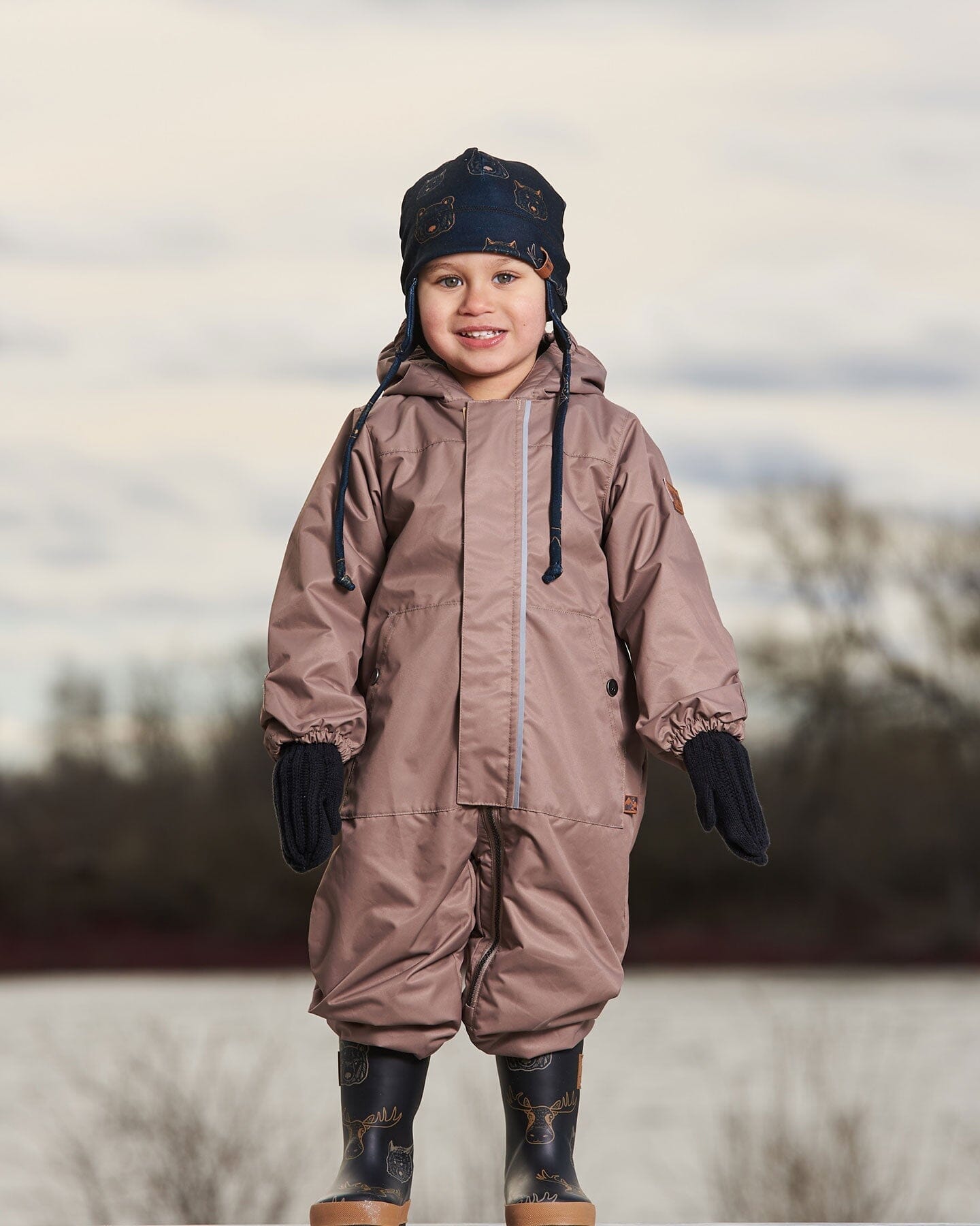 Baby Mid-Season One-Piece Outerwear Taupe With Printed Hat-1