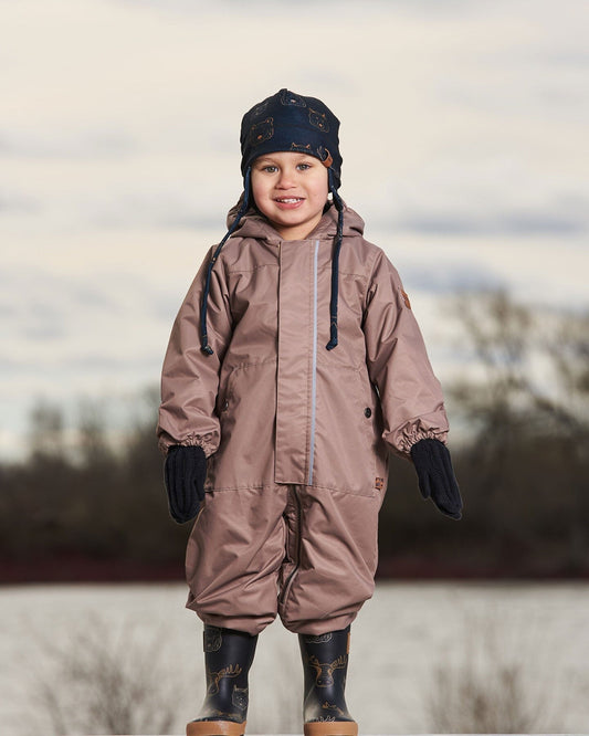 Baby Mid-Season One-Piece Outerwear Taupe With Printed Hat-1