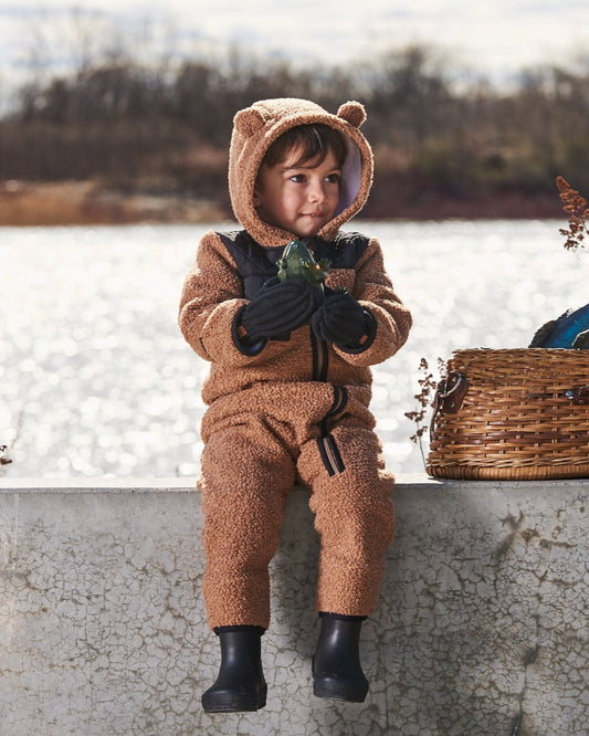 Baby One-Piece Sherpa Mid-Season Outerwear Tan And Black-1