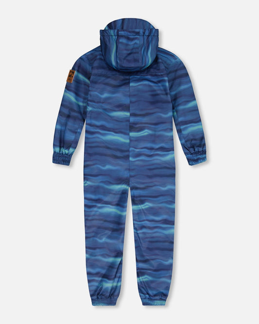 Printed Mid-Season One-Piece Outerwear Blue Wave And Black-1